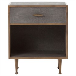 Ena Mid Century Grey Shagreen Wrapped Brass Accent Nightstand