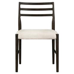 George Mid Century Beige Upholstered Black Oak Wood Ladder Back Dining Chair