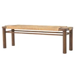 Jacob Coastal Beach Beige Cotton Rope Brown Mahogany Wood Frame Bench