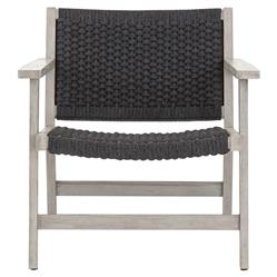 Dion Coastal Beach Dark Grey Woven Rope Weathered Teak Wood Outdoor Arm Chair