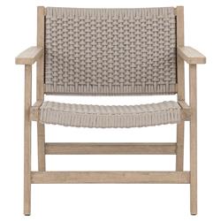 Dion Coastal Light Grey Woven Rope Washed Natural Teak Wood Outdoor Arm Chair