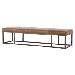 Zarro Modern Classic Brown Leather Cushion Gunmetal Iron Frame Bench