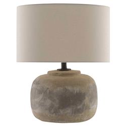 Vivian Industrial Loft Round Beige Linen Shade Grey Concrete Table Lamp