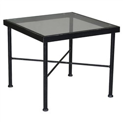 Aurore French Country Glass Top Black Metal Outdoor Side End Table