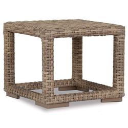 Aria Coastal Brown Woven Rattan Square Outdoor End Table