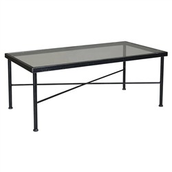 Aurore French Country Glass Top Black Metal Outdoor Coffee Table