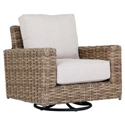 Aria Coastal Beige Cushion Brown Outdoor Club Swivel Rocker Chair