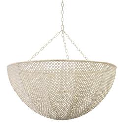 Palecek Quinn Coastal Beach White Wood Coco Beaded Inverted Dome Chandelier