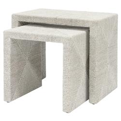 Palecek Woodside Coastal Beach White Rope Hardwood Nesting Tables - Set of 2