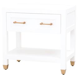 Stacy Modern Classic 1 Drawer Brass Accent White Nightstand