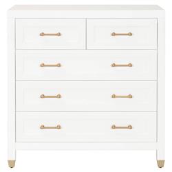 Stacy Modern Classic Matte White Wood Brass Steel 5 Drawer Dresser
