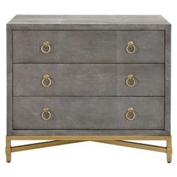 Simon Modern Grey Faux Shagreen Resin Brushed Gold Metal 3 Drawer Nightstand