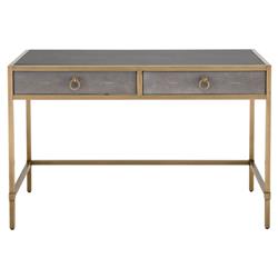 Simon Modern Classic Grey Shagreen Resin Brushed Gold Metal Desk