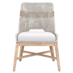 Theodore Coastal Taupe Woven Fixed Cushion Mahogany Dining Side Chair - Set of 2