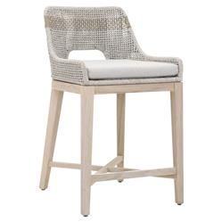 Theodore Coastal Beach Taupe Woven Cushion Solid Grey Teak Outdoor Counter Stool