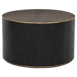 Primo Modern Polished Brass Accent Black Round Starburst Oak Round Coffee Table