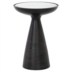 Lupe Industrial Loft Ash Glass Top Black Aluminum Pedestal Round Side End Table