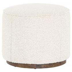 Leah Modern Classic Cream Performance Boucle Brown Wood Round Ottoman - 22"