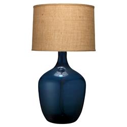 Nala Coastal Beach Natural Burlap Shade Navy Blue Glass Table Lamp