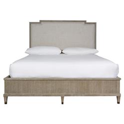 Julia French Grey Upholstered Light Brown Wood Nailhead Trim Bed - King