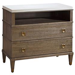 Norman Modern Classic Ivory Stone Top Brown Wood Nightstand