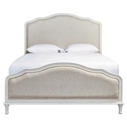 Zoe French Country Beige Upholstered White Wood Bed - Queen