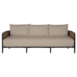 Havana Modern Beige Sunbrella Cushion Black Frame Cane Outdoor Sofa - 86&quot;W