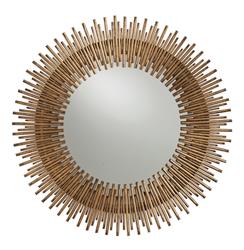 Prescott Antiqued Gold Leaf Sunburst Round Iron Wall Mirror