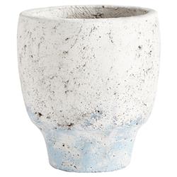 Venice Modern Classic Blue Accent Round White Planter - Small