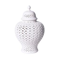 Scipio Modern Classic White Lattice Porcelain Lidded Ginger Jar - Large