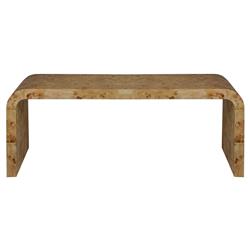Worlds Away Newbury Modern Classic Light Brown Burl Rectangular Coffee Table