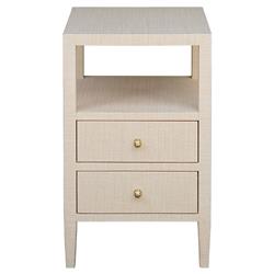 Worlds Away Roscoe Modern Glass Top Beige Grasscloth Side Table