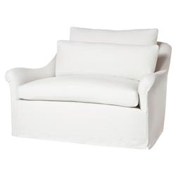 Cisco Home Genevieve Modern Classic White Linen Slip Cover Low Back Arm Chair
