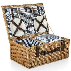 Sandra Coastal Brown Handwoven Willow Picnic Basket with Serveware for 4
