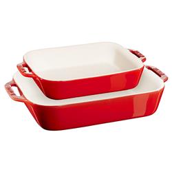 Staub Cherry Red Ceramic Rectangular 2 Piece Bakeware Set