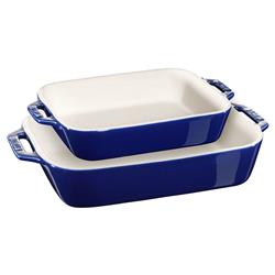 Staub Dark Blue Ceramic Rectangular 2 Piece Bakeware Set