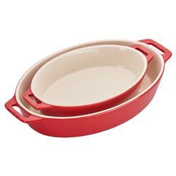 Staub Cherry Red Ceramic Oval 2 Piece Bakeware Set