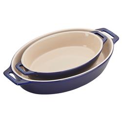 Staub Dark Blue Ceramic Oval 2 Piece Bakeware Set