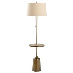 Leila Mid-Century Bronze Iron Beige Fabric Shade Floor Lamp