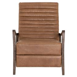 Amani Mid Century Brown Leather Wood Tufted Recliner Arm Chair