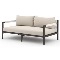 Cheryl Rustic Lodge Beige Upholstered Black Aluminum Outdoor Sofa - Small - 63&quot;W