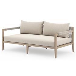 Cheryl Rustic Lodge Beige Upholstered Natural Teak Outdoor Sofa - Small - 63"W
