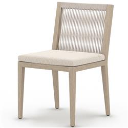 Cheryl Modern Beige Cushion Woven Natural Teak Wood Outdoor Dining Side Chair