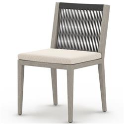 Cheryl Modern Beige Cushion Woven Grey Teak Wood Outdoor Dining Side Chair