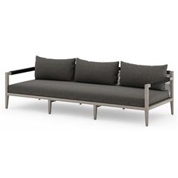Cheryl Rustic Lodge Black Upholstered Grey Teak Outdoor Sofa - Large - 93"W