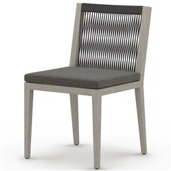 Cheryl Modern Black Cushion Woven Grey Teak Wood Outdoor Dining Side Chair