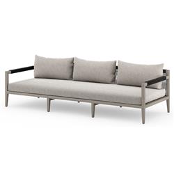 Cheryl Rustic Lodge Light Grey Upholstered Teak Wood Frame Outdoor Sofa - Large - 93"W