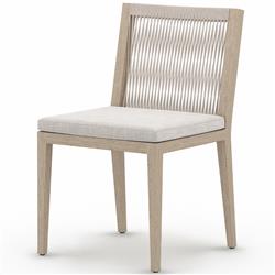 Cheryl Modern Light Grey Cushion Woven Natural Teak Wood Outdoor Dining Side Chair