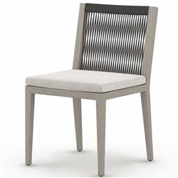 Cheryl Modern Light Grey Cushion Woven Teak Wood Outdoor Dining Side Chair