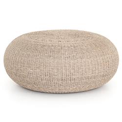 Airah Coastal Beach Round White Wash Woven Wicker Outdoor Coffee Table